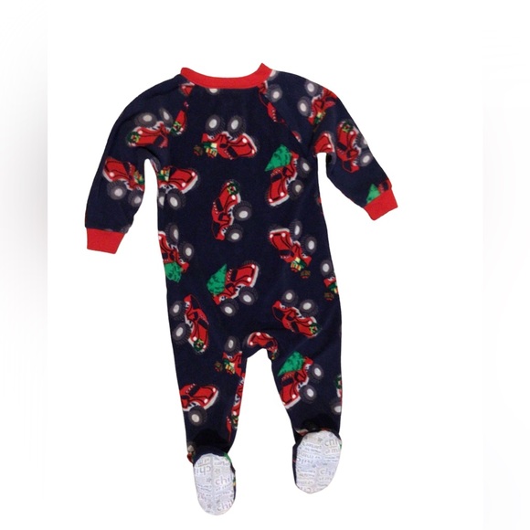 Christmas Monster Truck Fleece Footed Pajamas Size 12 Months - Picture 2 of 4